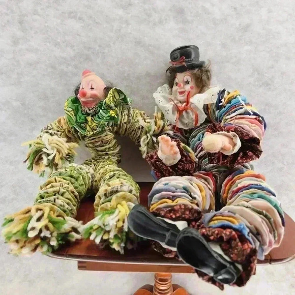 YoYo Clown Handmade Toy Vintage Retro 1960s‎ Fabric Pinwheel Circles Posable X2 - Picture 3 of 7